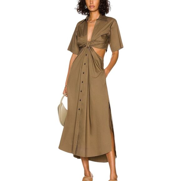 A.L.C. Basil Green Cotton Midi Georgia Shirt Dress 8 - Picture 1 of 6